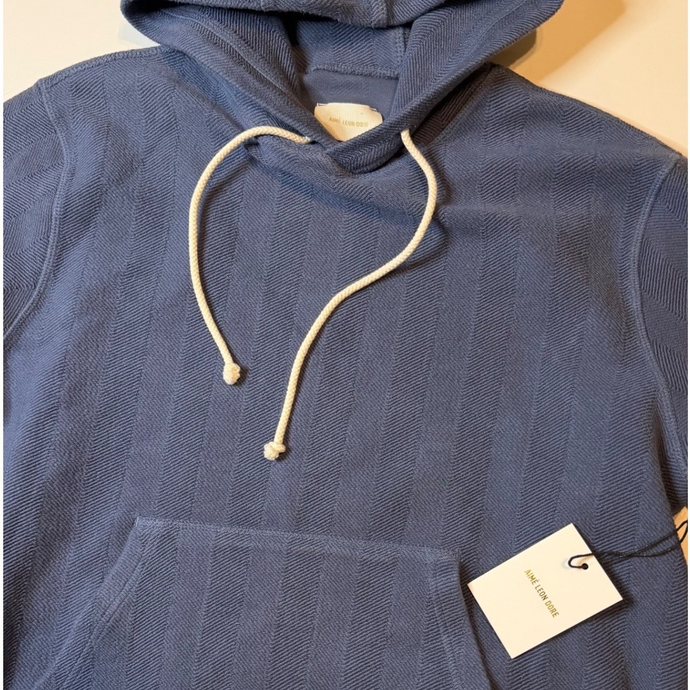 Aime Leon Dore Herringbone Hoodie Men's M Blue Knit Pullover Sweatshirt NWT - Picture 4 of 7